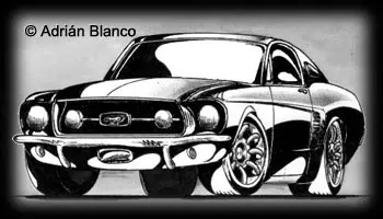 Boceto de un Mustang con marcador negro